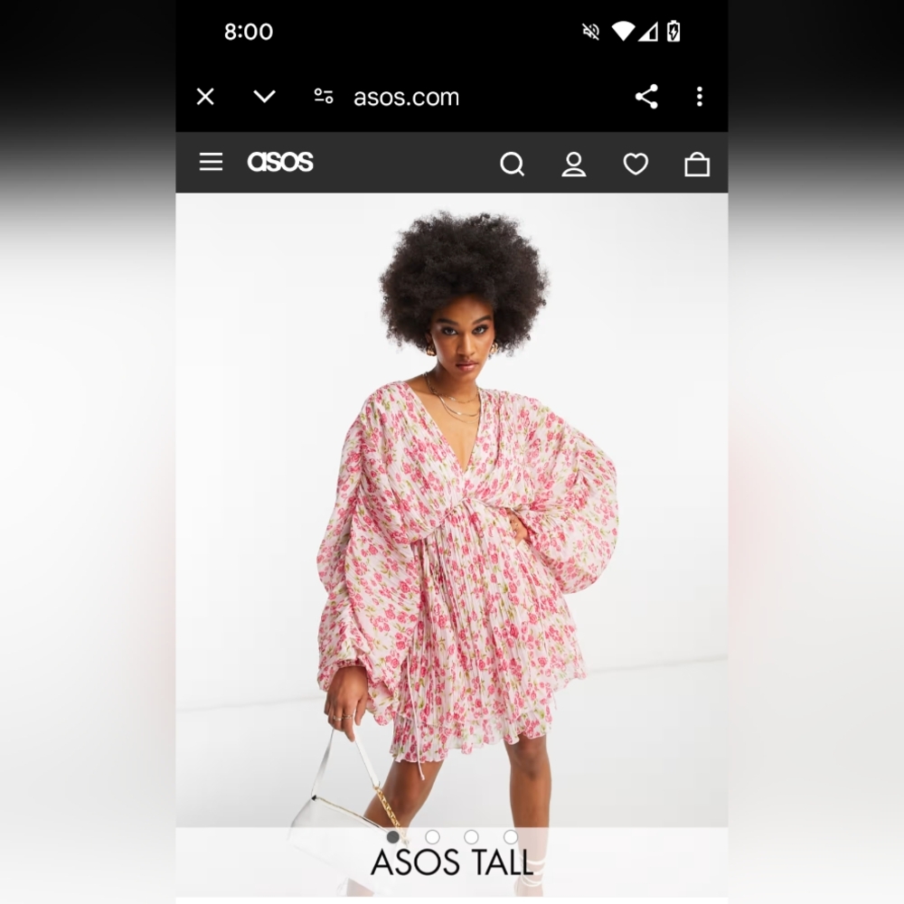 NWT ASOS Design Curve Mini batwing mini dress in pink floral Size 16 TALL.